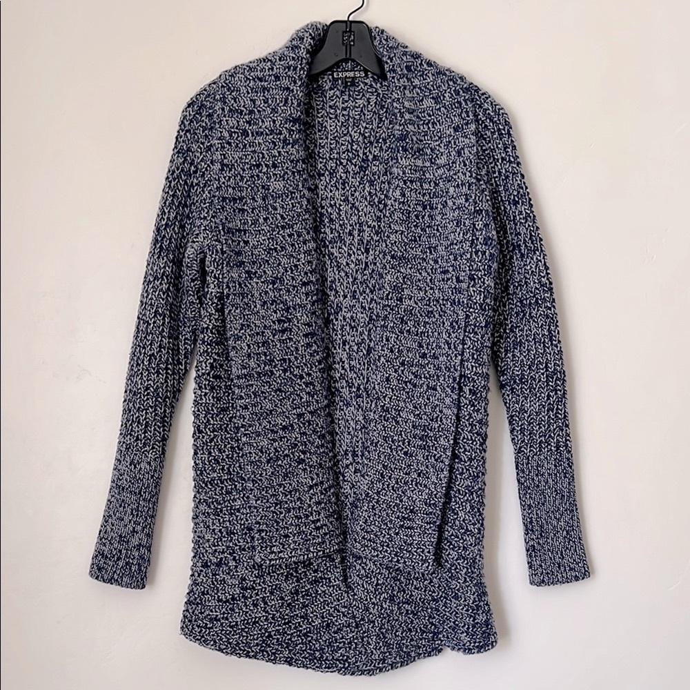 Express Open Cardigan Sweater Blue White Small